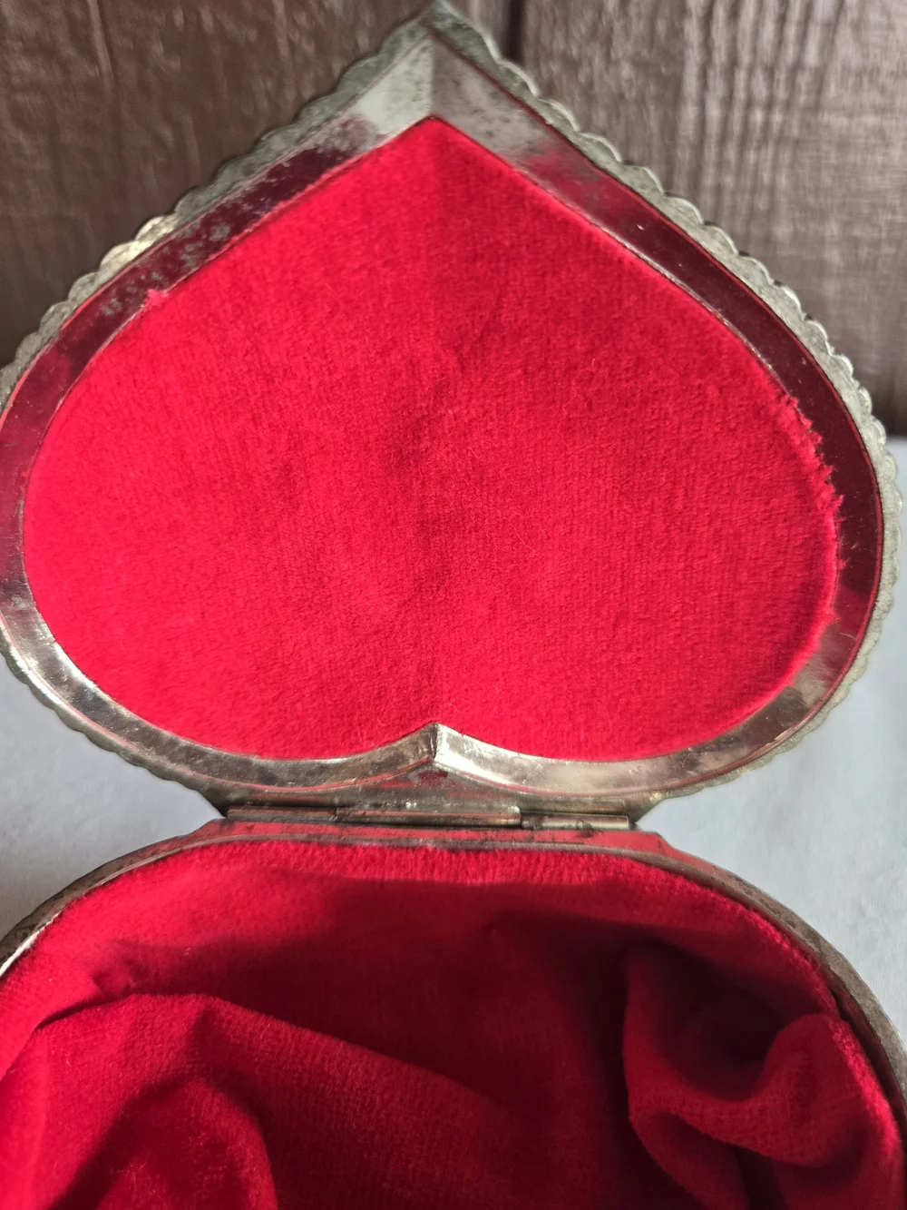 Ornate Heart-Shaped Trinket Box - Cherub and Roses with Red Lining